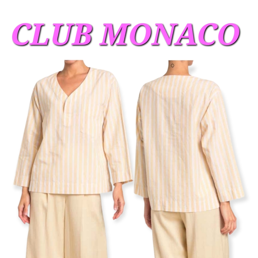 Club Monaco Easy Popover Striped Shirt in Honey Multi